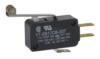 HONEYWELL V7-1B17D8-207 Microswitch, Miniature, Roller Lever, SPDT, Quick Connect, Solder, 11 A, 250 V