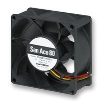 SANYO DENKI 9GA0812P1S61P DC Axial Fan, 12 V, Square, 80 mm, 38 mm, Ball Bearing, 91.8 CFM