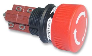 EAO 51-259.025 Emergency Stop Switch, DPST-NO, DPST-NC, Off-On, Solder, 5 A, 250 V, 250 V