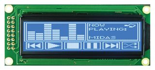 MIDAS DISPLAYS MC144032A6WC-BNMLW Graphic LCD, 144 x 32, White on Blue, 3V to 5V, Parallel, English, Chinese, Transmissive
