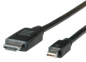 ROLINE 11.04.5792 Audio / Video Cable Assembly, Mini DisplayPort Plug, HDMI A Plug, 9.8 ft, 3 m, Black