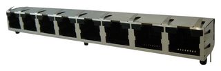 AMPHENOL COMMUNICATIONS SOLUTIONS RJHSE-5381-08 Modular Connector, Right Angle, RJ45 Jack, 1 x 8 (Ganged), 8P8C, Cat5, Through Hole Mount