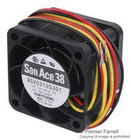 SANYO DENKI 9GV0312G301 DC Axial Fan, 12 V, Square, 38 mm, 28 mm, Ball Bearing, 17 CFM