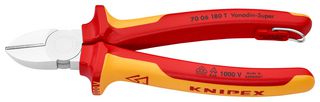KNIPEX 70 06 180 T Cutter, Narrow Head, 180 mm, Diagonal, 4 mm, 62 °