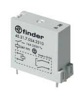 FINDER 453170240310 Power Relay, SPST-NO, 24 VDC, 16 A, 45 Series, Through Hole