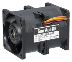 SANYO DENKI 9CRA0612P0G001 DC Axial Fan, 12 V, Square, 60 mm, 76 mm, Ball Bearing, 70.6 CFM