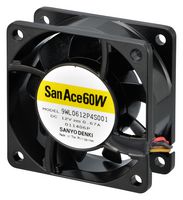 SANYO DENKI 9WL0612P4J001 DC Axial Fan, 12 V, Square, 60 mm, 25 mm, Ball Bearing, 38.8 CFM