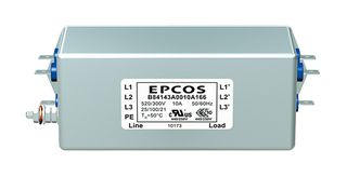 TDK B84143A0010A166 Power Line Filter, General Purpose, 520 VAC, 10 A, Three Phase, 1 Stage, Chassis Mount
