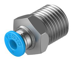 FESTO QS-1/4-4 Pneumatic Fitting, Push-In Fitting, R1/4, 14 bar, 4 mm, Brass, QS