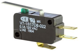 HONEYWELL V7-1S17D8-022 Microswitch, Miniature, Short Lever, SPDT, Quick Connect, 1 A