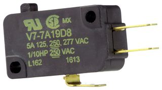 HONEYWELL V7-7A19D8 Microswitch, Miniature, Pin Plunger, SPDT, Quick Connect, 5 A