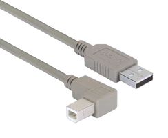 L-COM CAA-90RB-03M USB Cable, Type A Plug to 90° Type B Plug, 300 mm, 11.8 ", Grey