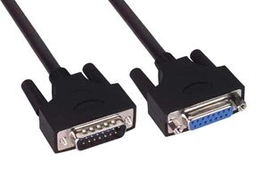 L-COM CSMUZ15MF-10 Computer Cable, D Subminiature Plug, 15 Way, D Subminiature Socket, 15 Way, 10 ft, 3.05 m, Black