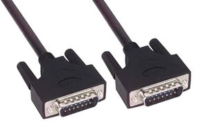 L-COM CSMUZ15MM-1 Computer Cable, D Subminiature Plug, 15 Way, D Subminiature Plug, 15 Way, 1 ft, 305 mm, Black