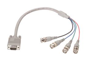 L-COM CTL4CAD-3 Audio / Video Cable Assembly, D Subminiature Plug, 9 Way, BNC Plug, x 4, 3 ft, 914.4 mm, Grey