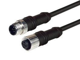 L-COM M12M12F5A-10 Sensor Cable, A Coded, M12 Plug, M12 Receptacle, 5 Positions, 10 m, 32.8 ft, M12M12F5A Series