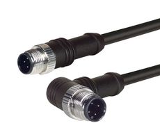L-COM M12M12R4D-2 Sensor Cable, M12 Plug, 90° M12 Plug, 4 Positions, 2 m, 6.6 ft, M12M12R4D Series