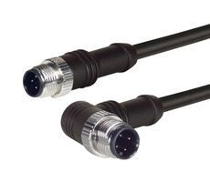 L-COM M12M12R4D-3 Sensor Cable, M12 Plug, 90° M12 Plug, 4 Positions, 3 m, 9.8 ft, M12M12R4D Series