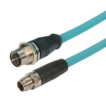 L-COM TRG626-T6T-10M Sensor Cable, M12 Plug, M12 Receptacle, 8 Positions, 10 m, 32.8 ft, TRG626-T6T Series