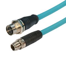 L-COM TRG626-T6T-2M Sensor Cable, X Coded, M12 Plug, M12 Receptacle, 8 Positions, 2 m, 6.6 ft, TRG626-T6T Series