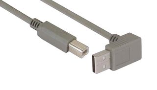 L-COM CA90UA-B-03M USB Cable, 90° Type A Plug to Type B Plug, 300 mm, 11.8 ft, USB 2.0, Grey