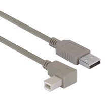 L-COM CAA-90RB-4M USB Cable, Type A Plug to 90° Type B Plug, 4 m, 13.1 ft, USB 2.0, Grey