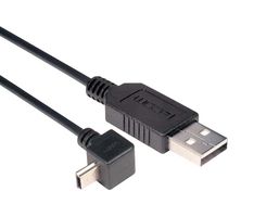 L-COM CAA-90UMB5-03M USB Cable, Type A Plug to 90° Mini Type B Plug, 300 mm, 11.8 ft, USB 2.0, Black