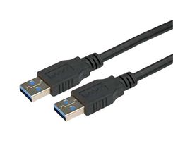 L-COM CAU3ZAA-05M USB Cable, Type A Plug to Type A Plug, 500 mm, 19.7 ft, USB 3.0, Black