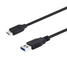 L-COM U3A00015-05M USB Cable, Type A Plug to Type C Plug, 500 mm, 1.6 ft, USB 3.0, Black