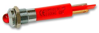 CML INNOVATIVE TECHNOLOGIES 19510230 LED Panel Mount Indicator, Satin Chrome Bezel, Red, 230 VAC, 8 mm, 3 mA, 22 mcd, IP67