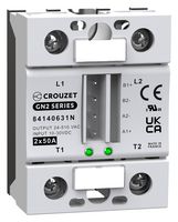 CROUZET 84140631N Solid State Relay, 50 A, 510 VAC, Panel Mount, Screw, Random Turn On