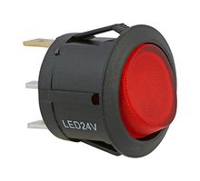 MULTICOMP PRO MP-RR036 Rocker Switch, Round, On-Off, SPST, LED Illuminated, Panel, Snap-In, Red, 12VDC to 24VDC