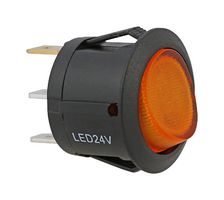 MULTICOMP PRO MP-RR037 Rocker Switch, Round, On-Off, SPST, LED Illuminated, Panel, Snap-In, Amber, 12VDC to 24VDC