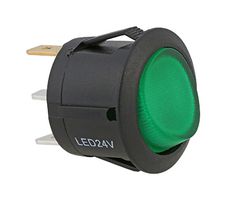 MULTICOMP PRO MP-RR038 Rocker Switch, Round, On-Off, SPST, LED Illuminated, Panel, Snap-In, Green, 12VDC to 24VDC