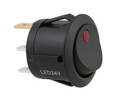 MULTICOMP PRO MP-RR039 Rocker Switch, Round, On-Off, SPST, LED Illuminated, Panel, Snap-In, Red Dot, 12VDC to 24VDC
