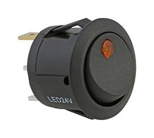 MULTICOMP PRO MP-RR040 Rocker Switch, Round, On-Off, SPST, LED Illuminated, Panel, Snap-In, Amber Dot, 12VDC to 24VDC