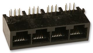 MOLEX 43223-6107 Modular Connector, Modular Jack, 1 x 4 (Ganged), 6P6C, Cat3, Through Hole Mount