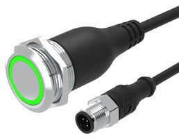 EAO 82-665A.1134 Vandal Resistant Switch, Ring Illuminated, 24V LED, 82 Series, 22 mm, SPDT, Momentary