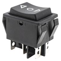 E-SWITCH R5GBLKBLKHF0 Rocker Switch, Faston Tab, (On)-Off-(On), DPDT, Non Illuminated, Panel, Snap-In, Black, R5 Series