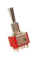 E-SWITCH 100SP4T1B1M2QEH Toggle Switch, Miniature, (On)-Off-(On), SPDT, Non Illuminated, 100 Series, Through Hole, 5 A