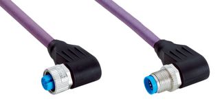 SICK YG2A15-150C1BN2A15 Sensor Cable, Black, 90° M12 Receptacle, 90° M12 Plug, 5 Positions, 15 m, 49.2 ft