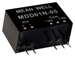 MEAN WELL MDD01M-05N Isolated Through Hole DC/DC Converter, ITE, Industrial & Medical, SIP, 1 W, 2 Output, 5 V
