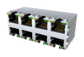 AMPHENOL COMMUNICATIONS SOLUTIONS RJE1R888335441 Modular Connector, Green, RJ45 Jack, 2 x 4 (Stacked), 8P8C, Cat6, Through Hole Mount