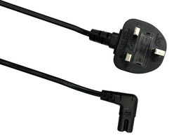 MULTICOMP PRO MP015750 Mains Power Cord, UK Plug to 90° IEC 60320 C7, 5 m, Black