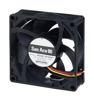 SANYO DENKI 9RA0812S4001 DC Axial Fan, 12 V, Square, 80 mm, 25 mm, Ball Bearing, 38.5 CFM