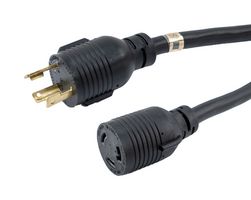 L-COM PPA00015-8FT Mains Power Cord, NEMA L5-30P to NEMA L5-30R, 2.44 m, 30 A, 125 V, Black, PPA00015 Series