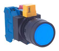 IDEC HW1B-M1F20-S Industrial Pushbutton Switch, HW Series, 22.3 mm, DPST-NO, Momentary, Round, Blue