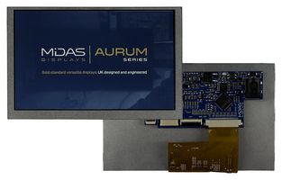MIDAS DISPLAYS MVT-E050000 TFT LCD, 5 to 12 V, 5 ", 800 x 480 Pixels, Landscape, RGB, 3.3V