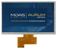 MIDAS DISPLAYS MVT-R070000 TFT LCD, 3.3 V, 7 ", 800 x 480 Pixels, Landscape, RGB, 0.99V