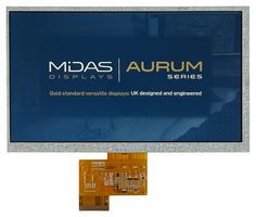 MIDAS DISPLAYS MVT-L070001 TFT LCD, 3.3 V, 7 ", 1024 x 600 Pixels, Landscape, RGB, 0.99V
